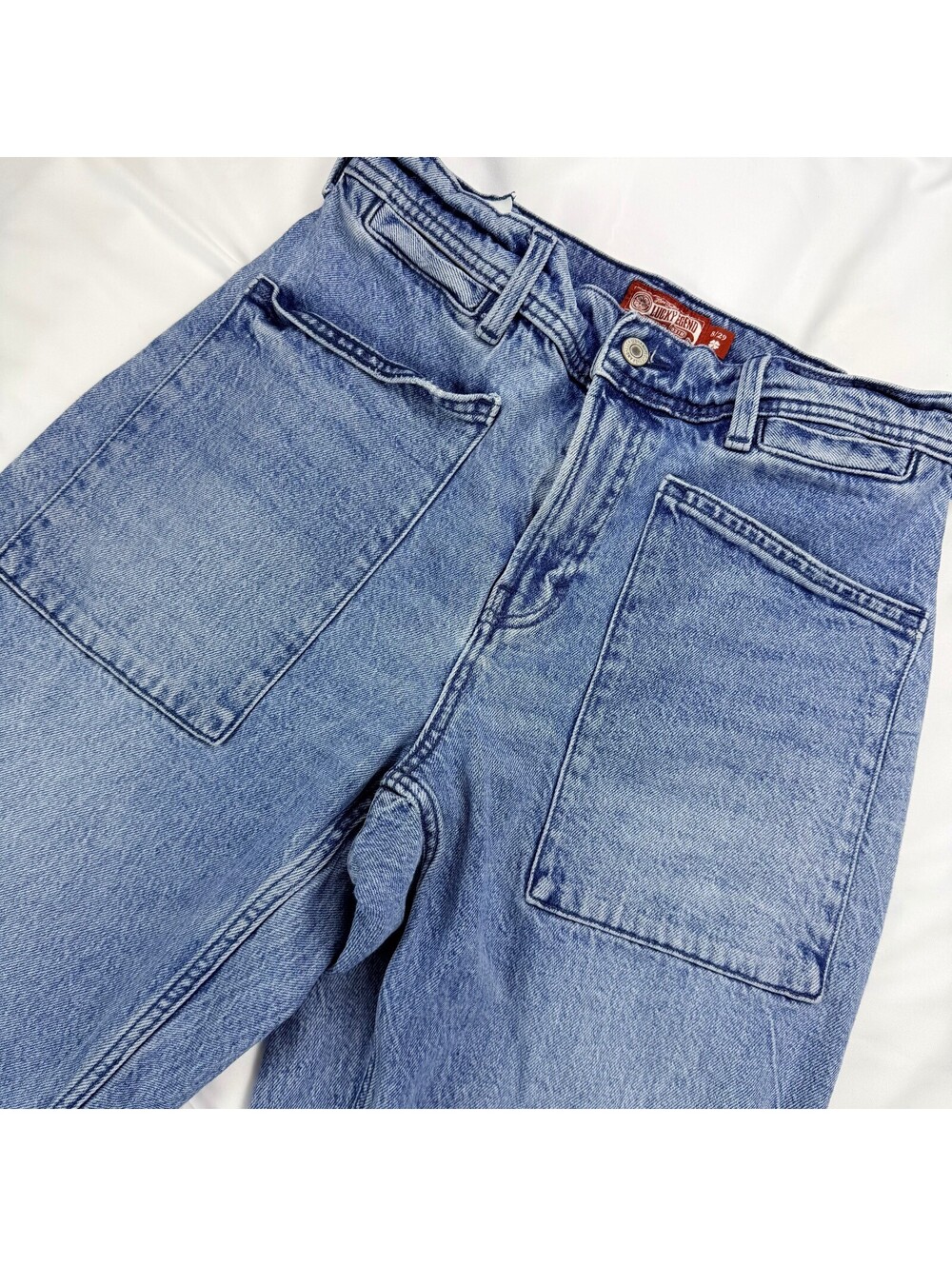 Lucky Brand Lucky Legend 8/29 High Rise Wide Leg Crop Jeans Patch Pocket Raw Hem